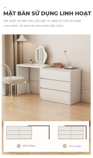 Bàn Trang Điểm Tích Hợp Tủ Đồ Xếp Gọn Màu Trắng Thanh Lịch - GP325 (KHÔNG KÈM GƯƠNG)