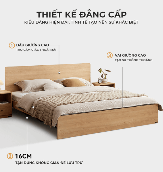 Giường ngủ đôi vân gỗ, full trắng nhiều kích thước hiện đại - Nội thất IGA - GP338