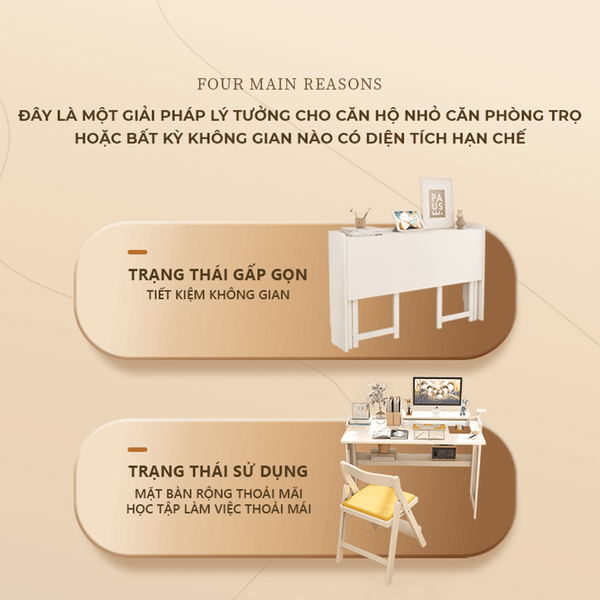 Bàn Làm Việc Gấp Gọn Màu Trắng Thanh Lịch - Nội Thất IGA - GP309.01