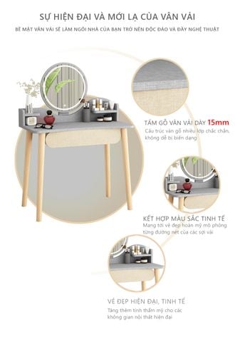 Bàn trang điểm gương LED cảm ứng, có hộc tủ, có ngăn nhỏ tiện lợi - Nội Thất IGA - GP201