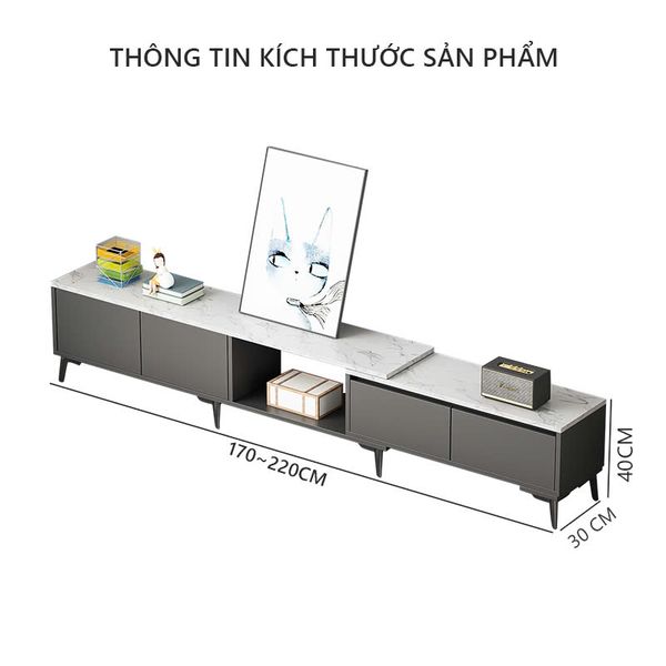 Kệ Tivi Ngăn Tủ Mặt Vân Đá Phối Đen Sang Trọng Phong Cách Bắc Âu - Nội Thất IGA - GP298
