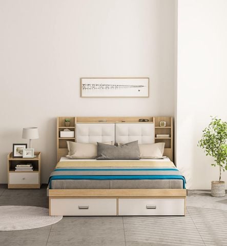 Giường Gỗ MDF Đệm Da Êm Ái Tặng Kèm Kệ Đầu Giường - Nội Thất IGA - GP235 / GP235A