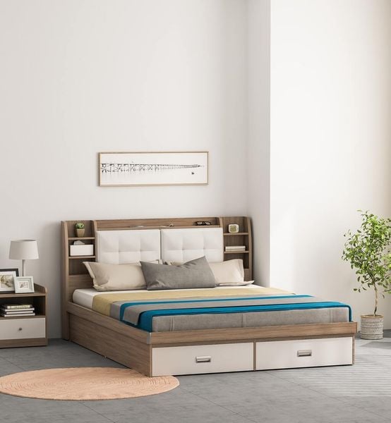 Giường Gỗ MDF Đệm Da Êm Ái Tặng Kèm Kệ Đầu Giường - Nội Thất IGA - GP235 / GP235A