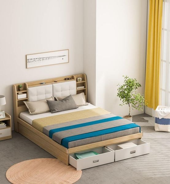 Giường Gỗ MDF Đệm Da Êm Ái Tặng Kèm Kệ Đầu Giường - Nội Thất IGA - GP235 / GP235A