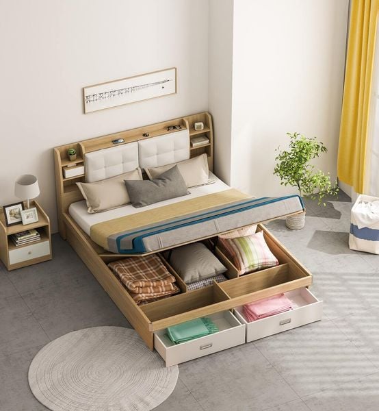 Giường Gỗ MDF Đệm Da Êm Ái Tặng Kèm Kệ Đầu Giường - Nội Thất IGA - GP235 / GP235A