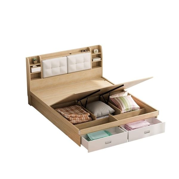 Giường Gỗ MDF Đệm Da Êm Ái Tặng Kèm Kệ Đầu Giường - Nội Thất IGA - GP235 / GP235A