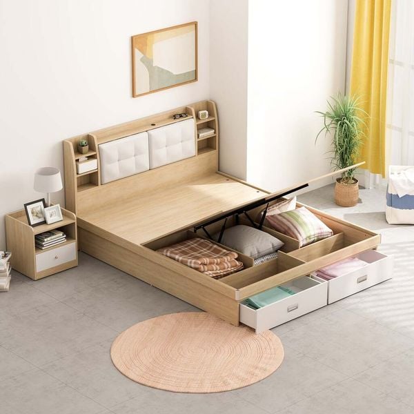 Giường Gỗ MDF Đệm Da Êm Ái Tặng Kèm Kệ Đầu Giường - Nội Thất IGA - GP235 / GP235A