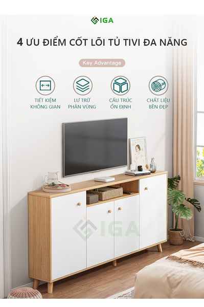Tủ Tivi Đa Năng Màu Vân Gỗ Phối Trắng Sang Trọng - Nội Thất IGA - GP219.31