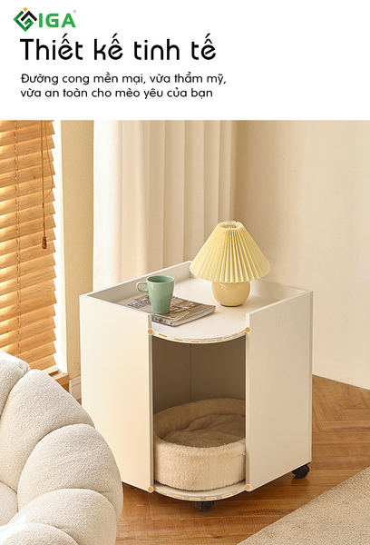 [Giảm giá 60%] Tab Đầu Giường Kèm Cat Box Có Bánh Xe Thiết Kế Thẩm Mỹ - Nội Thất IGA - GP194