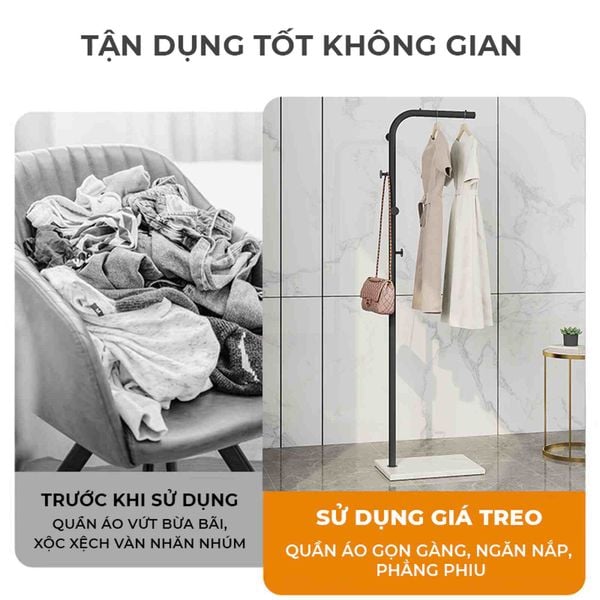 Cây treo quần áo uốn khung đen đế gỗ trắng - GM91