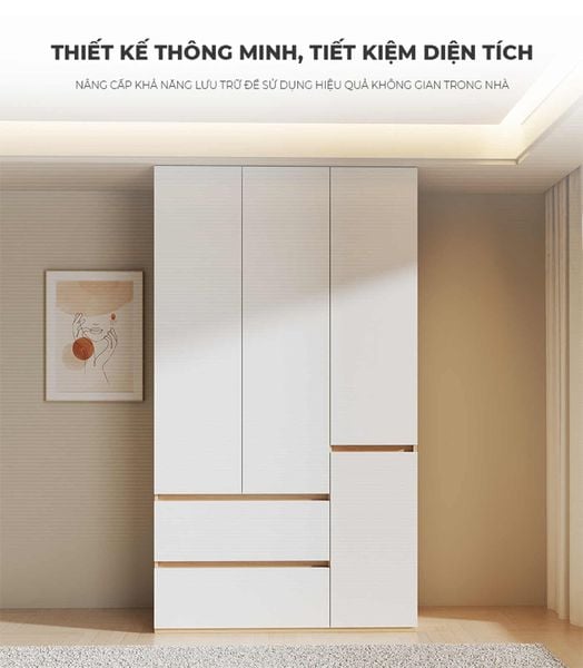 Tủ quần áo 3 cánh vân gỗ trắng - GP339