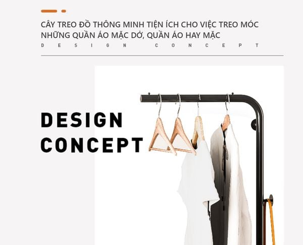 Cây treo quần áo uốn khung đen đế gỗ trắng - GM91