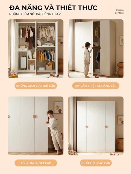 Tủ quần áo trẻ em 4 cánh mở rộng rãi – GP374