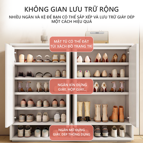 Tủ Giày Cánh Mở Vân Gỗ Phối Trắng Nhiều Ngăn Và Kệ Tủ Lớn - Nội Thất IGA - GP316