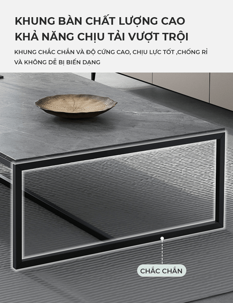 Bàn trà khung sắt có mặt gỗ dày sơn tĩnh điện - Nội thất IGA - GM150
