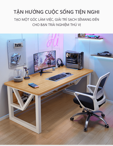 Bàn Làm Việc - Bàn Học Chân Sắt Có Ngăn Tủ Nhỏ Để Đưng Đồ Siêu Tiện Lợi - Nội Thất IGA - GM68