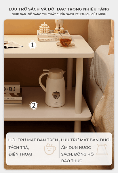 Bàn trà 2 tầng full trắng chân sắt hiện đại - Nội thất IGA - GM143