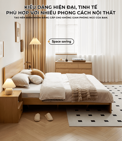 Giường ngủ đôi vân gỗ, full trắng nhiều kích thước hiện đại - Nội thất IGA - GP338