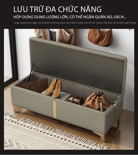 Ghế Băng Dài Da Simili Có Ngăn Tủ Lưu Trữ Được Nhiều Đồ Dùng - Nội Thất IGA - GC32