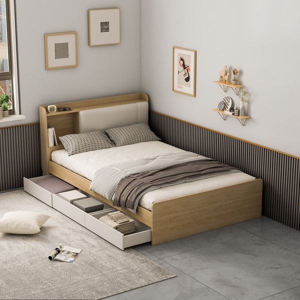 Decor Giường Ngủ Đệm Da Tích Hợp Hộc Tủ Kéo Bên Dưới Rộng Rãi - Nội Thất IGA - GP248