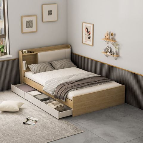 Decor Giường Ngủ Đệm Da Tích Hợp Hộc Tủ Kéo Bên Dưới Rộng Rãi - Nội Thất IGA - GP248