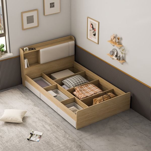 Decor Giường Ngủ Đệm Da Tích Hợp Hộc Tủ Kéo Bên Dưới Rộng Rãi - Nội Thất IGA - GP248