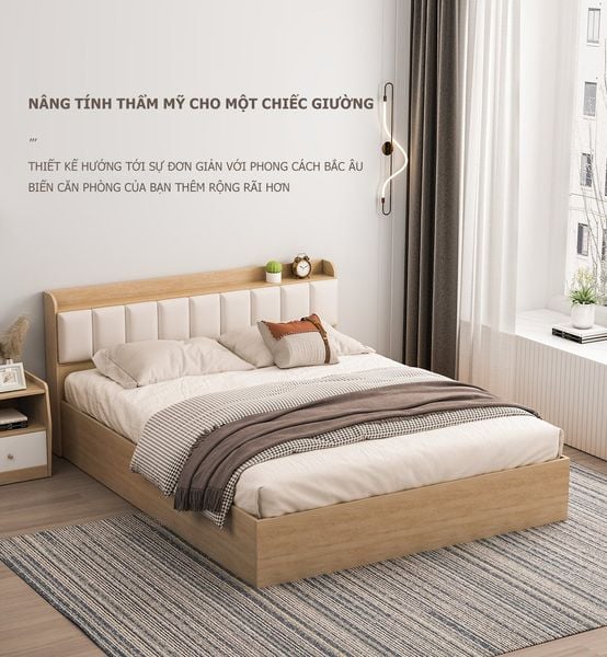 Giường Ngủ Gỗ Lõi Xanh Chống Ẩm, Thiết Kế Đệm Mút Có Độ Đàn Hồi Tốt - Nội Thất IGA - GP240