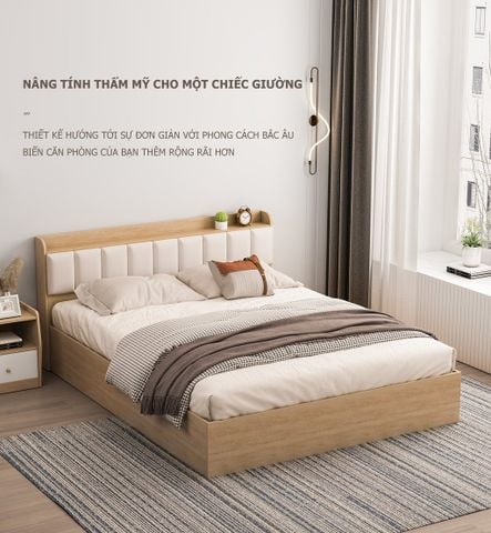 Giường Ngủ Gỗ Lõi Xanh Chống Ẩm, Thiết Kế Đệm Mút Có Độ Đàn Hồi Tốt - GP240