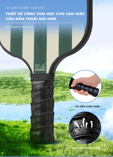 Vợt picklaball màu trắng sọc xanh rêu - Nội thất IGA - PK01.3 - Hết hàng