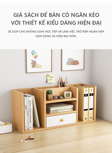 Kệ Sách Để Bàn Có 4 Ngăn Tủ, 1 Hộc Tủ Nhỏ Gọn - GP258