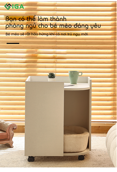 [Giảm giá 60%] Tab Đầu Giường Kèm Cat Box Có Bánh Xe Thiết Kế Thẩm Mỹ - Nội Thất IGA - GP194