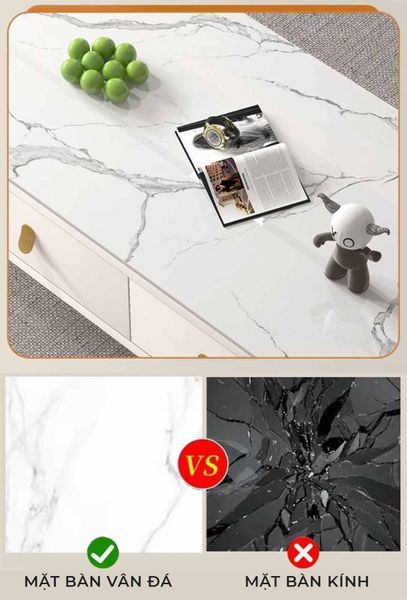 Combo bàn trà + kệ tivi TC vân đá - GM168