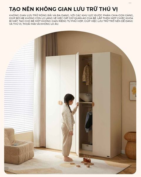 Tủ quần áo trẻ em 4 cánh mở rộng rãi – GP374