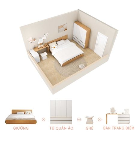 Combo Tiết Kiệm Giường + Tủ Quần Áo + Ghế + Bàn trang điểm - Nội Thất IGA - CONCEPT.05