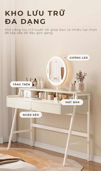 Bàn trang điểm phòng ngủ có gương LED - GM175