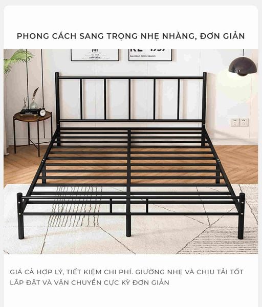 Giường sắt khung đen 1m6x2m - GM158