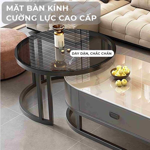 Bàn trà sofa elip TC khung đen - GM149