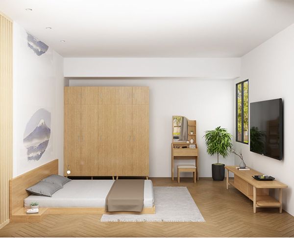 Giường Ngủ Bệt Hiện Đại Phong Cách Nhật Bản Màu Vân Gỗ - Nội Thất IGA - GP265