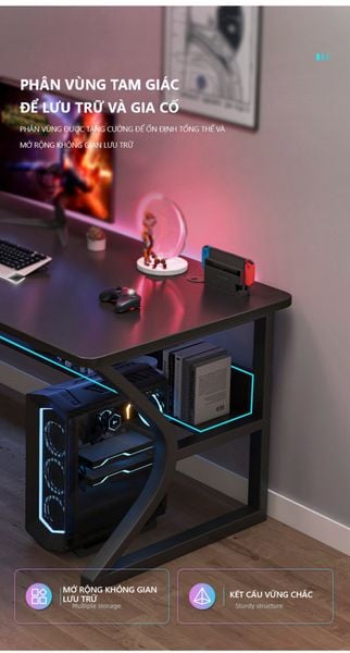Bàn Gaming Gỗ Chân Chữ K Có Ngăn Phụ, Chịu Lực Tốt Lên Đến 100kg - GM67
