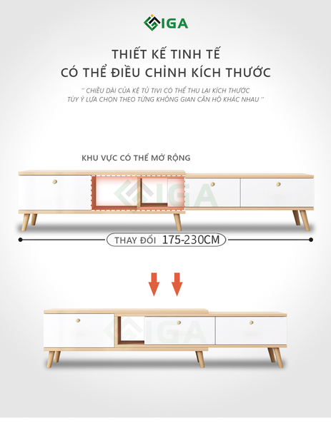 Kệ Tivi Thông Minh Xếp Gọn Linh Hoạt Kèm Ngăn Tủ Kéo Tiện Lợi - Nội Thất IGA - GP218