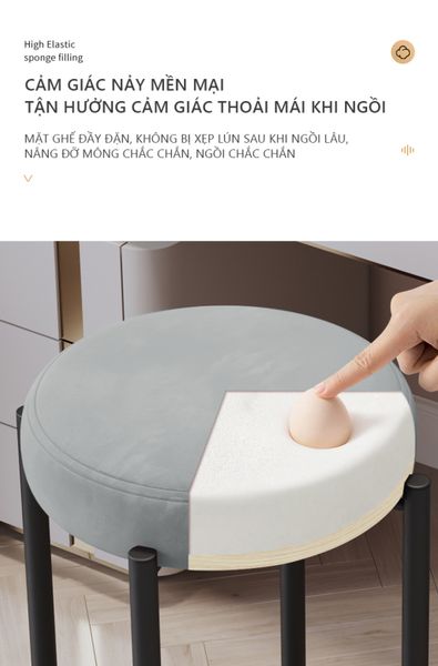 Ghế Tròn Xám Có Đệm Nhung Ngồi Thoải Mái - Nội Thất IGA - GM78