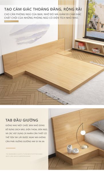 Giường Ngủ Bệt Hiện Đại Phong Cách Nhật Bản Màu Vân Gỗ - Nội Thất IGA - GP265