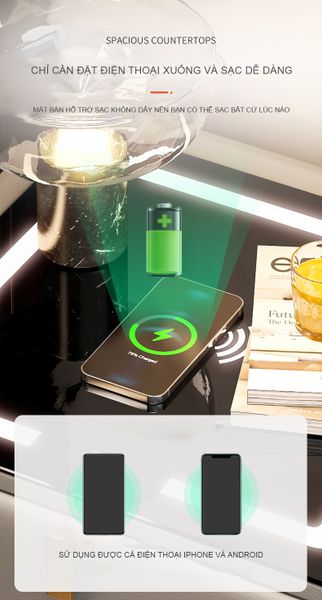 Tab Đầu Giường Bằng Da Tích Hợp Sạc Bluetooth, Đèn Led Hiện Đại - Nội Thất IGA - GA36