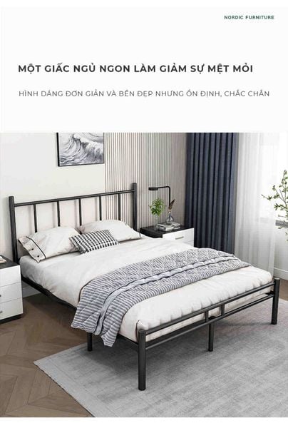 Giường sắt khung đen 1m6x2m - GM158