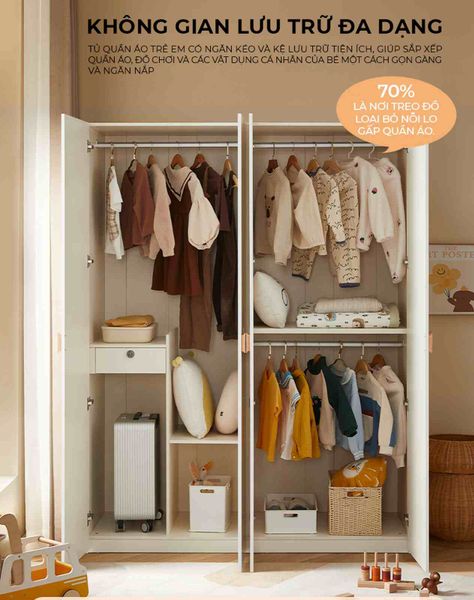 Tủ quần áo trẻ em 4 cánh mở rộng rãi – GP374