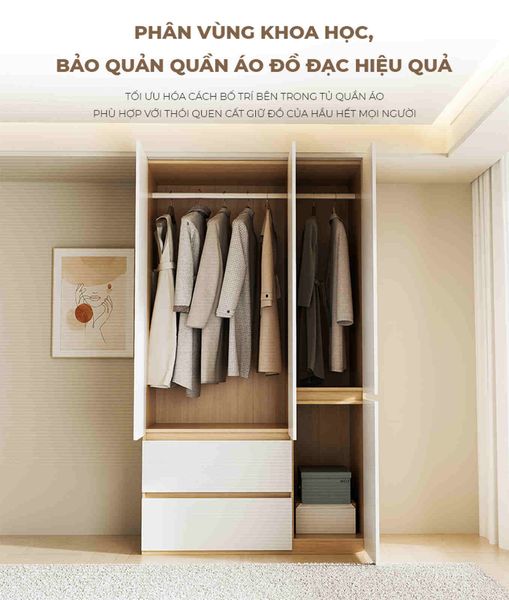 Tủ quần áo 3 cánh vân gỗ trắng - GP339