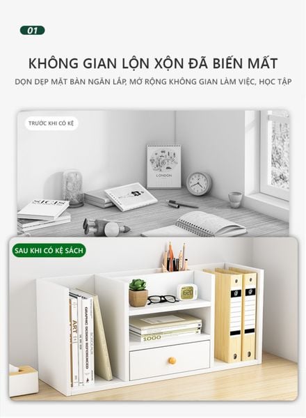 Kệ Sách Để Bàn Có 4 Ngăn Tủ, 1 Hộc Tủ Nhỏ Gọn - GP258