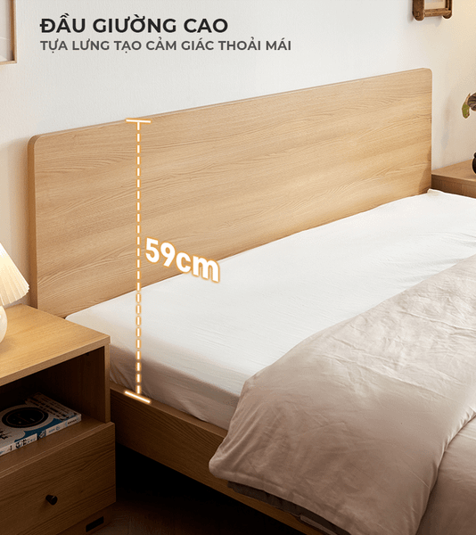 Giường ngủ đôi vân gỗ, full trắng nhiều kích thước hiện đại - Nội thất IGA - GP338