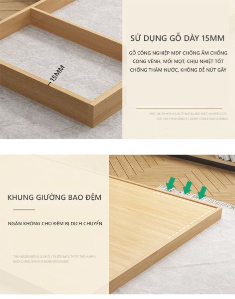 Giường Ngủ Bệt Hiện Đại Phong Cách Nhật Bản Màu Vân Gỗ - Nội Thất IGA - GP265