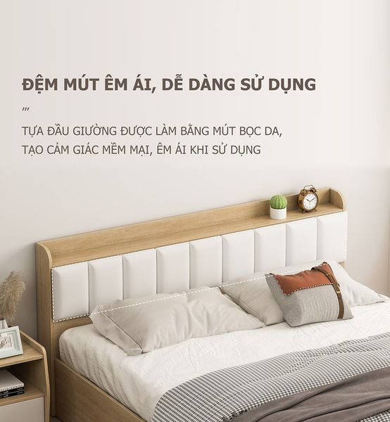 Giường Ngủ Gỗ Lõi Xanh Chống Ẩm, Thiết Kế Đệm Mút Có Độ Đàn Hồi Tốt - Nội Thất IGA - GP240